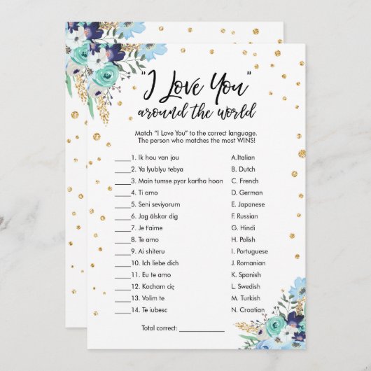 Ich Liebe Sie um das World Brautparty Game Einladung (Vorne/Hinten)