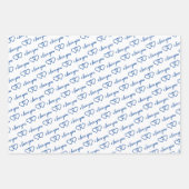 Ich Liebe Sie Valentine Blue Hearpes Streifen Geschenkpapier Set (Vorderseite)