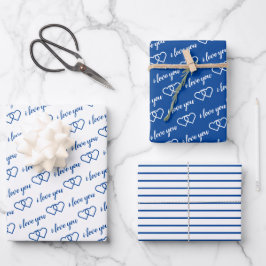 Ich Liebe Sie Valentine Blue Hearpes Streifen Geschenkpapier Set
