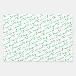 Ich Liebe Sie Valentine grüne Herzen Streifen Geschenkpapier Set