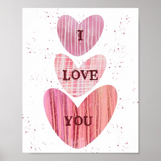 Ich Liebe Sie Valentine Pink Wasserfarbenherzen Poster (Vorne)