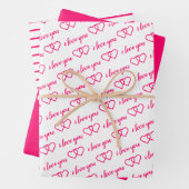 Ich Liebe Sie Valentine Rosa Herz Streifen Geschenkpapier Set (Beispiel)