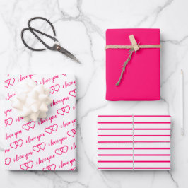 Ich Liebe Sie Valentine Rosa Herz Streifen Geschenkpapier Set