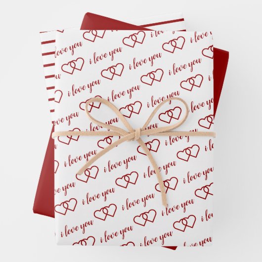 Ich Liebe Sie Valentine Rote Herzen Streifen Geschenkpapier Set (Beispiel)