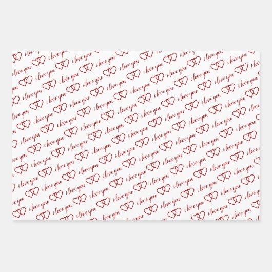 Ich Liebe Sie Valentine Rote Herzen Streifen Geschenkpapier Set (Vorderseite)