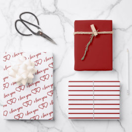 Ich Liebe Sie Valentine Rote Herzen Streifen Geschenkpapier Set
