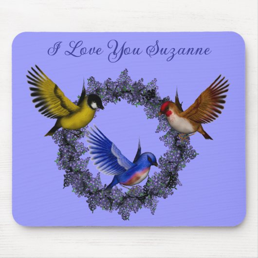 Ich Liebe Sie Vögel auf Blume Kranz Personalisiert Mousepad (Vorne)