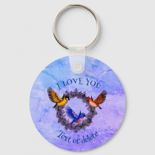Ich Liebe Sie Vögel auf Blume Kranz Personalisiert Schlüsselanhänger (Vorderseite)