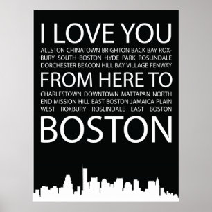 Ich Liebe Sie von hier nach Boston Typografie-Plak Poster
