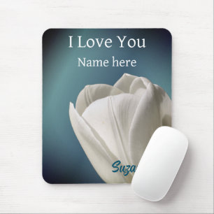 Ich Liebe Sie White Tulip Blume Personalisiert Mousepad