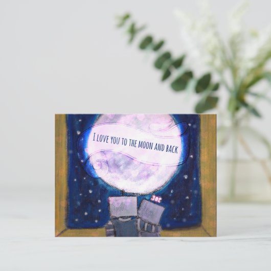 Ich Liebe Sie zu den Mond & Back Robotern Postkarte (Stehend Vorderseite)