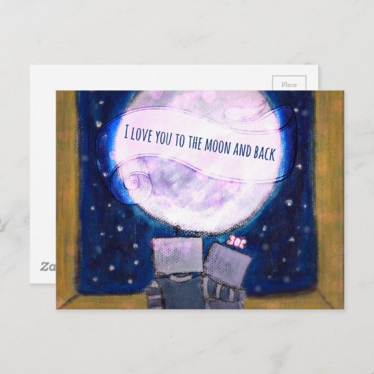 Ich Liebe Sie zu den Mond & Back Robotern Postkarte (Vorne/Hinten)