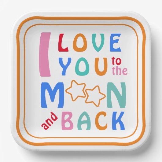 Ich Liebe Sie zum Mond und zur Rückseite der Papie Pappteller (Vorderseite)