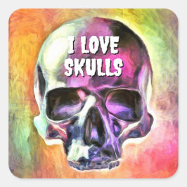 Ich Liebe Skulls. Quadratischer Aufkleber