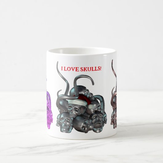 Ich Liebe Skulls! Schädelhaufen und Tentakeln Kaffeetasse (Mittel)