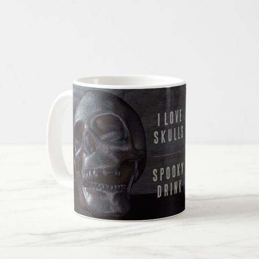 Ich Liebe Skulls. Spooky Drink. Schädel lächeln Kaffeetasse (Vorderseite Links)