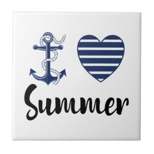 Ich liebe Sommer, Anker und Herz Fliese