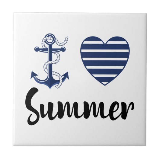 Ich Liebe Sommer, Ankern und Herz Fliese (Vorderseite)