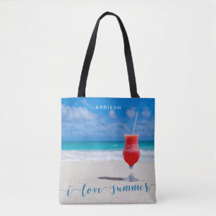 Ich liebe Sommer Strandtaschen Fügen Sie Ihr Foto Tasche