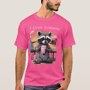 Ich liebe Sommer-Waschbär auf der Strandpromenade T-Shirt