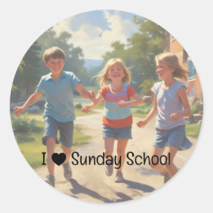 Ich liebe Sonntagsschule Kinder spielen Runder Aufkleber