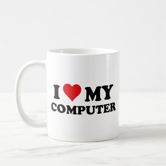 Ich Liebe Tasse von meinem Computer-Kaffee (Links)