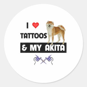 Ich Liebe Tattoos und mein Akita Hund tattooed Mam Runder Aufkleber