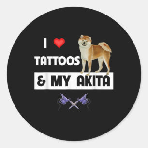 Ich Liebe Tattoos und mein Akita Hund tattooed Mam Runder Aufkleber