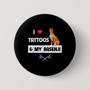 Ich Liebe Tattoos und mein Basenji Hund tattooed M Button