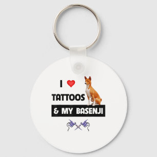 Ich Liebe Tattoos und mein Basenji Hund tattooed M Schlüsselanhänger