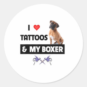 Ich Liebe Tattoos und mein Boxer Bulldog Tattooed  Runder Aufkleber