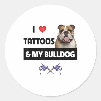 Ich Liebe Tattoos und mein englischer Bulldog Hund Runder Aufkleber