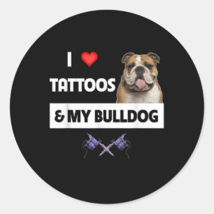 Ich Liebe Tattoos und mein englischer Bulldog Hund Runder Aufkleber