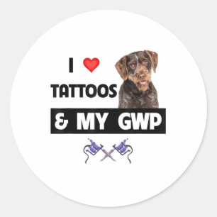 Ich Liebe Tattoos und mein GWP deutsches Drahthaar Runder Aufkleber