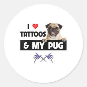 Ich Liebe Tattoos und mein Mops Hund Mama Vater Bo Runder Aufkleber