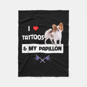 Ich Liebe Tattoos und mein Papillon Hund Mama Vate Fleecedecke