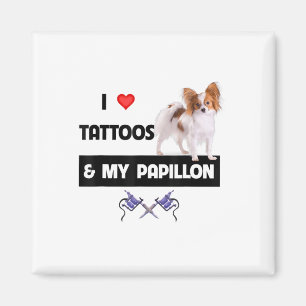 Ich Liebe Tattoos und mein Papillon Hund Mama Vate Magnet
