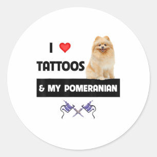 Ich Liebe Tattoos und mein Spitz Hund Mama Vater K Runder Aufkleber