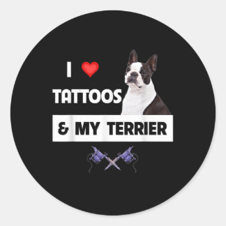 Ich Liebe Tattoos und meine Grenz-Collie Hund tatt Runder Aufkleber