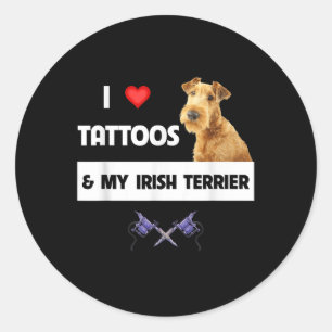 Ich Liebe Tattoos und meine irische Terrier Hund M Runder Aufkleber