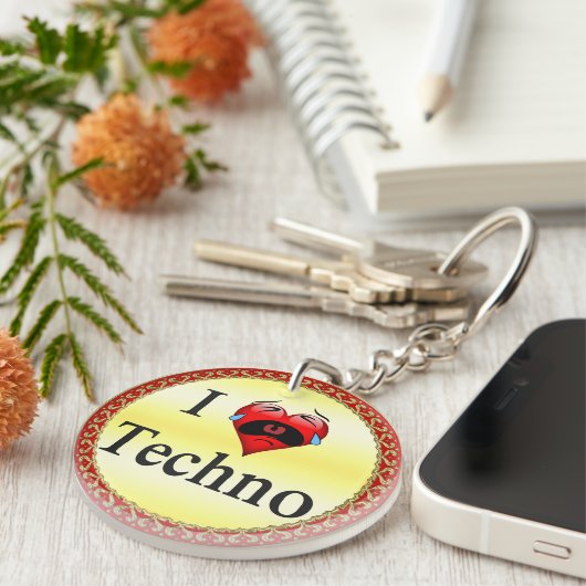 Ich Liebe Techno Mit einem lustigen Roten Herz sin Schlüsselanhänger (Vorderseite rechts)