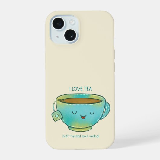 Ich liebe Tee, sowohl Kräutertee als auch verbale iPhone 15 Hülle (Rückseite)