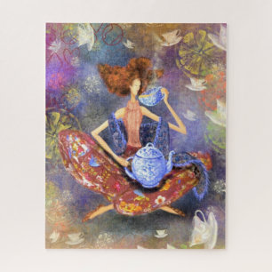 Ich liebe Teemädchen Vintage-Zeichnung Fantasy Mär Puzzle