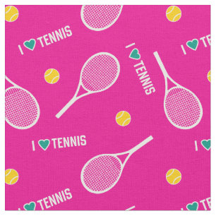 Ich Liebe Tennis auf lebendigem Rosa und Weiß Stoff