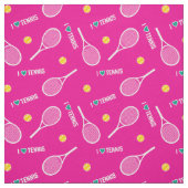 Ich Liebe Tennis auf lebendigem Rosa und Weiß Stoff (Muster)