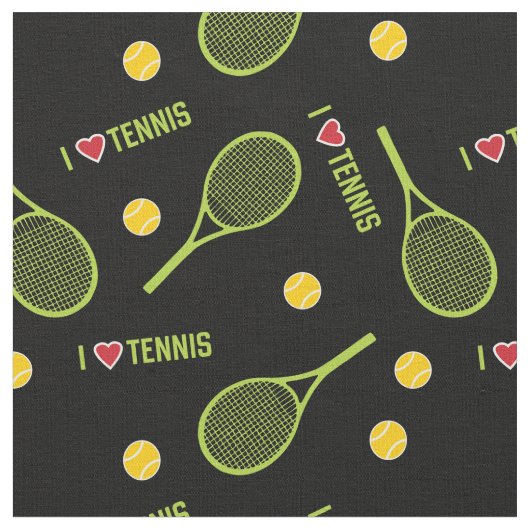 Ich Liebe Tennis auf schwarz Stoff (Nahaufnahme)