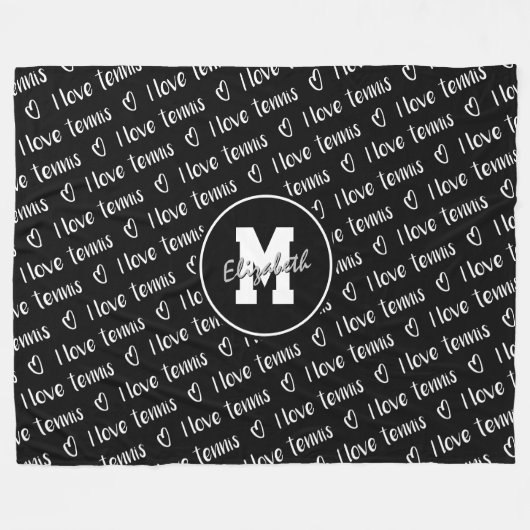 Ich Liebe Tennis Textherzen Schwarz-weiß JEDE Farb Fleecedecke (Vorderseite (Horizontal))