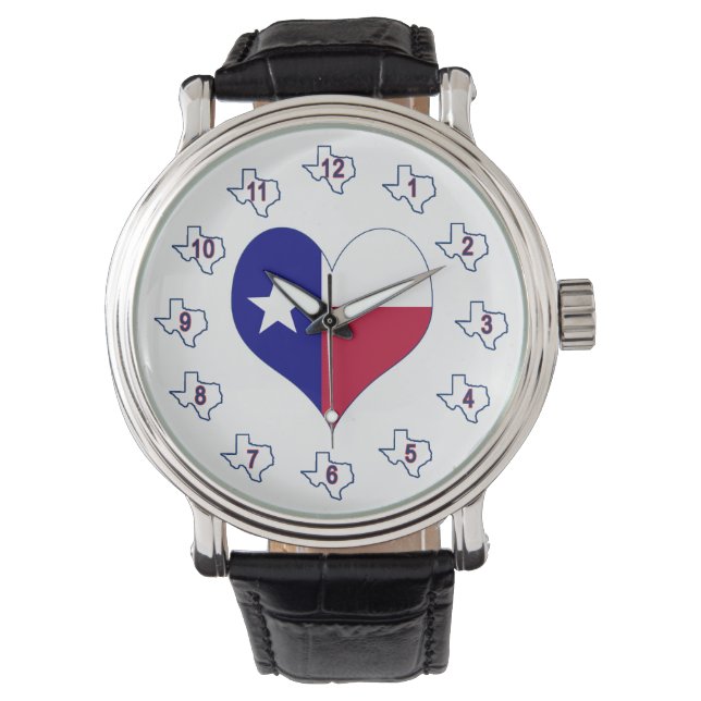 Ich Liebe Texas Flag Herz Armbanduhr (Vorderseite)