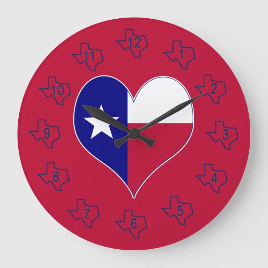 Ich Liebe Texas Flag Herz Große Wanduhr (Vorderseite)