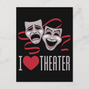 Ich liebe Theater-Komödien- und Tragödienmasken Postkarte